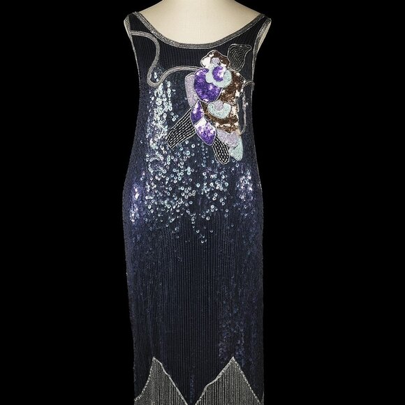 Lillie Rubin Dresses & Skirts - Vintage Gatsby Fringed Roaring 20s Sequin Dress | BLACK | Lillie Rubin | L | EVC